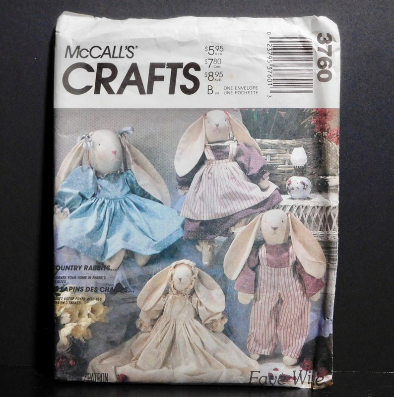 McCall's Crafts Country Rabbits by Faye Wine Sewing Pattern 3760 UNCUT Stuffed Bunny Dolls image 1