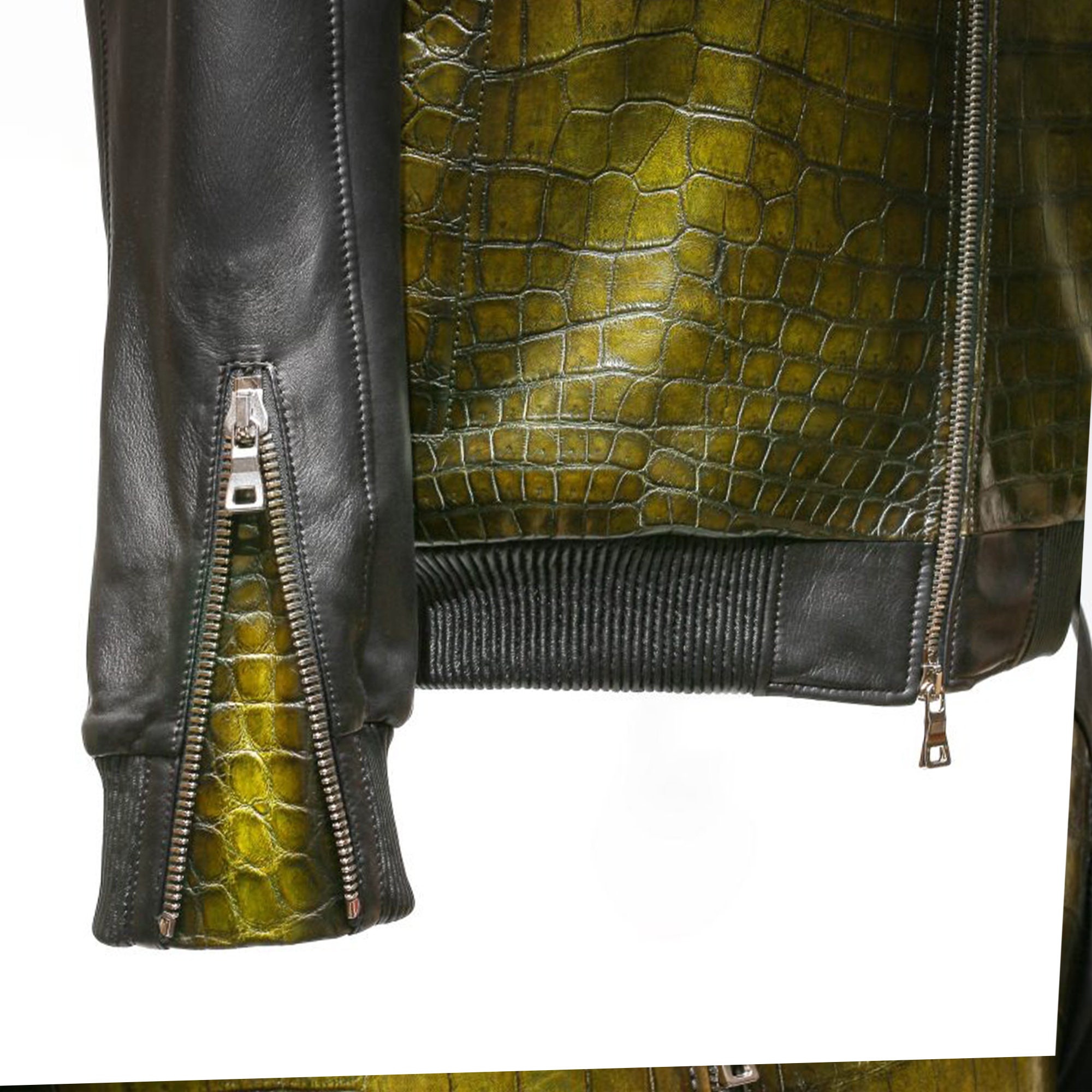 Green Alligator Embossed Leather Jacket, Men's Luxury Green Alligator Embossed Leather Jacket, Men's Luxury