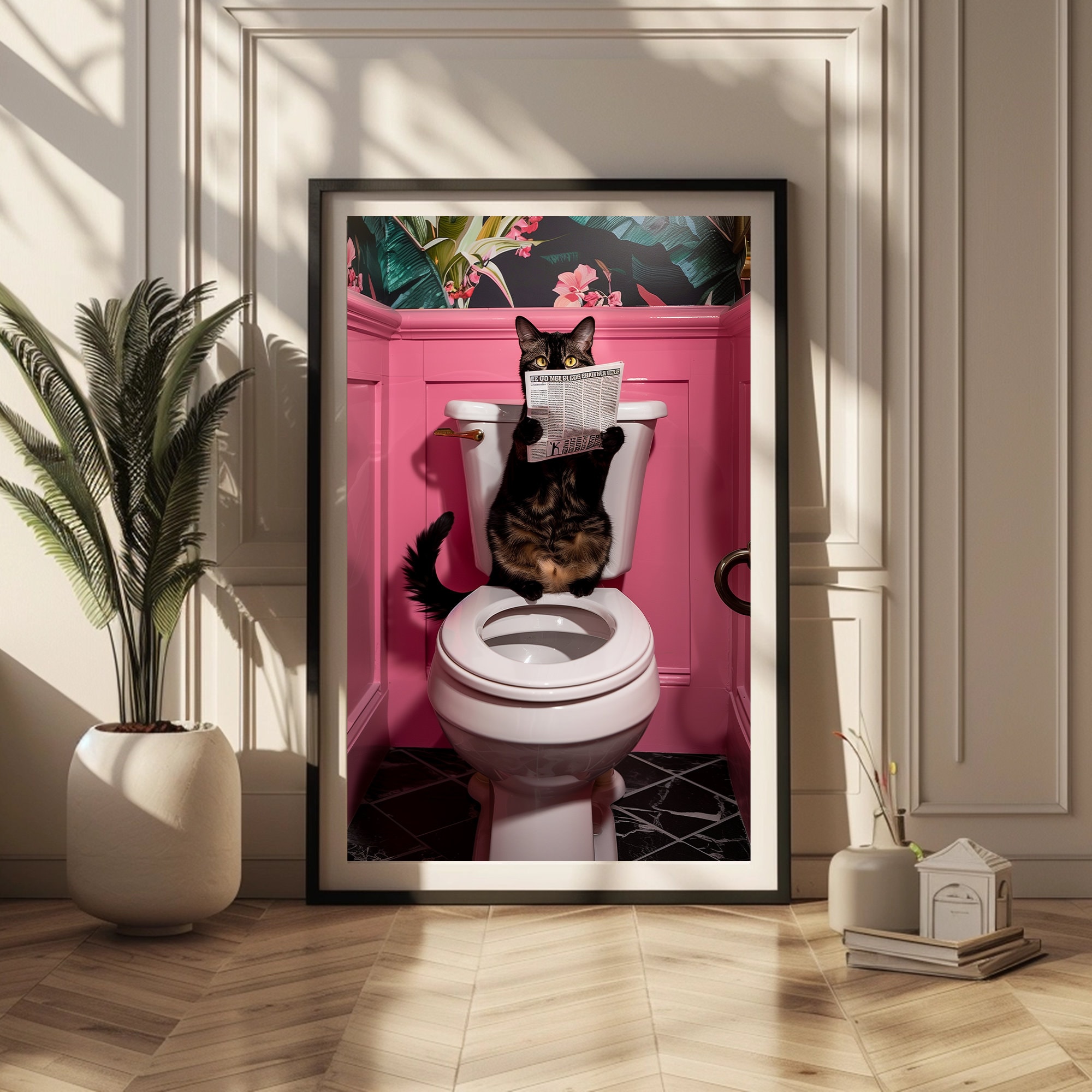 Tabby Cat on Toilet Wall Art, Funny Bathroom Decor Poster, Animal ...