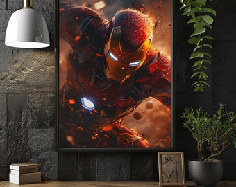 Superhero Wall Art, Digital Home Decor, Printable Comic Book Poster, Fiction Wall Art, Villain Decor Art, Digital Action Painting, Iron Man
