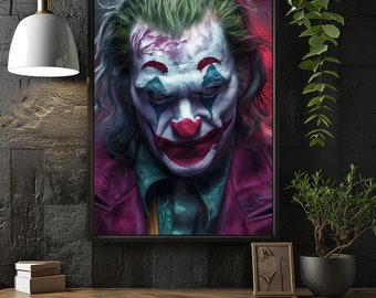 Superhero Wall Art, Digital Home Decor, Printable Comic Book Poster, Fiction Wall Art, Villain Decor Art, Digital Action Painting, Joker