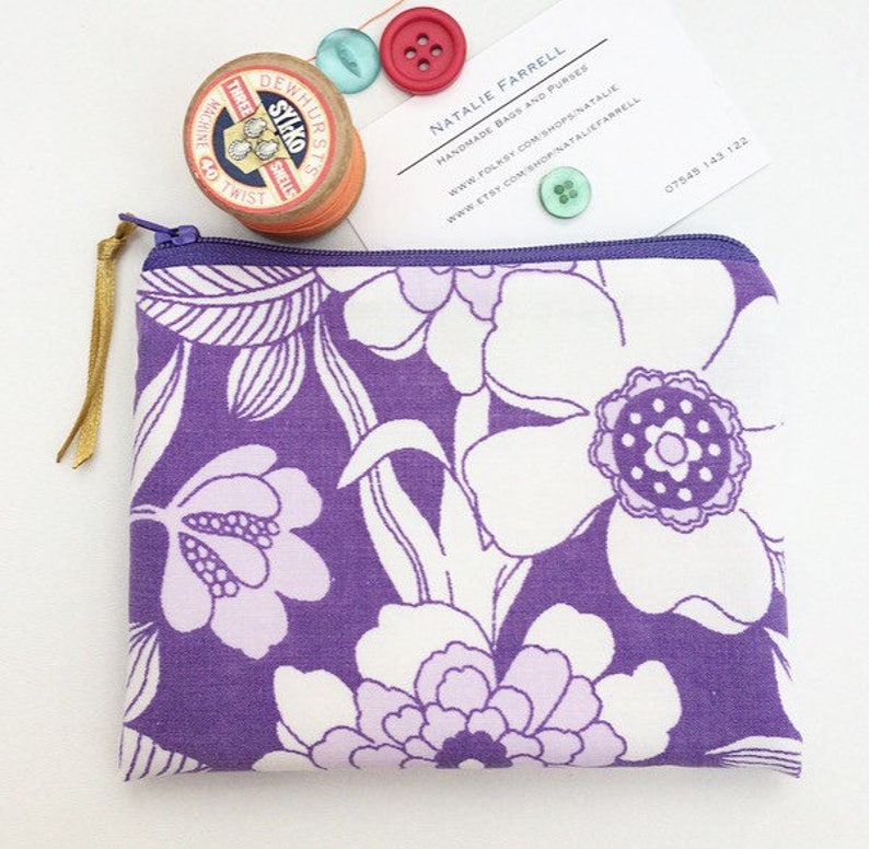Purple Vintage Floral Fabric Coin Purse