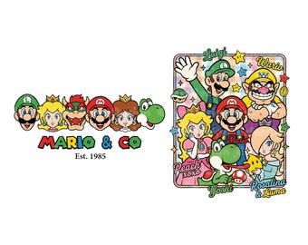 Bundle Super Mario SVG pour Cricut et sublimation, fichiers coupés Mario, Clipart Mario, police de caractères Super Mario, Mario PNG, Mario famille Svg, Svg en couches