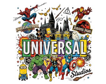 Universal Studios PNG, personnages de dessins animés, vacances en famille (téléchargement instantané)