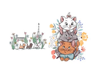 Aristocats Family Vacation PNG, Marie, Toulouse, Berlioz, Sublimation Design