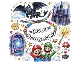 Téléchargement numérique PNG vintage rétro Epic Universe Studios, Orlando Universe 2026 PNG, t-shirts assortis pour la famille de l'univers, univers 2026 PNG