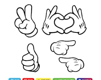 Manos de ratón SVG, Imágenes prediseñadas de manos de ratón SVG, Guantes de ratón SVG, Silueta de manos de ratón SVG, Corazón de mano de ratón SVG, Archivo Cricut