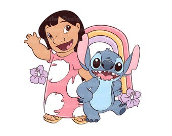 Lilo and Stitch Watercolor Clipart, Hand-Drawn PNG (Digital Download)
