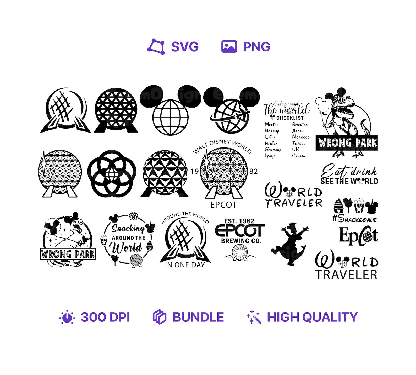 Epcot SVG Bundle, World Traveler SVG, Family Vacation SVG, Snacking ...