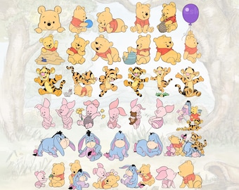 Imágenes prediseñadas SVG de Winnie the Pooh y sus amigos clásicos, paquete de imágenes prediseñadas PNG de Winnie the Pooh, paquete digital SVG de Winnie the Pooh clásico, baby shower