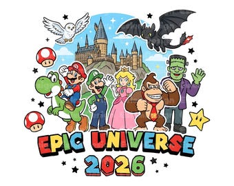 Téléchargement numérique PNG vintage rétro Epic Universe Studios, Orlando Universe 2026 PNG, t-shirts assortis pour la famille de l'univers, univers 2026 PNG