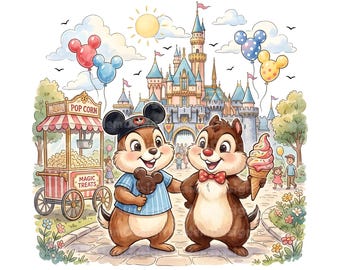 Chip and Dale Disneyland Snack PNG, Disney Park Ice Cream Design Png, Magic Kingdom Castle graphique, vacances gourmandes en téléchargement numérique