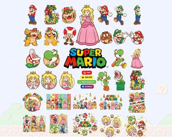 Super Mario SVG Bundle for Cricut and Sublimation, Mario Cut Files, Mario Clipart, Super Mario Font, Mario PNG, Mario Family Svg,Layered Svg
