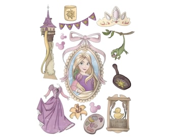 Rapunzel Enredados de Disney vintage con diseño floral PNG, Princesa Rapunzel PNG, Princesa Perdida PNG, Reino Mágico, Lazos de Rapunzel Coquette PNG