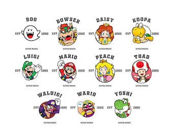 Super Mario Kart Svg, Super Mario Svg, Mario Matching Svg, Mario Svg Bundle, Yoshi Toad pêche Bowser Luigi Daisy Svg, Mario Sublimation Svg