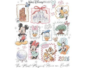 Retro Mickey & Friends Signatures PNG, conception de personnages ballon Disney, oeuvre d'art magique Mickey and Co, famille assortie en téléchargement numérique