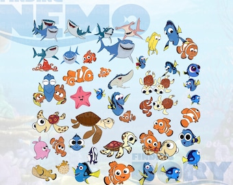 Paquete SVG PNG de Buscando a Nemo, imágenes prediseñadas de Nemo y Dory para Cricut, diseños de camisetas de Amigos del Océano, archivos de sublimación, descarga instantánea