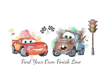 Encuentra tu propia meta PNG, Ilustración de un lindo coche de carreras, Diseño con frase motivacional, Estilo McQueen PNG (Descarga digital, 300 DPI)