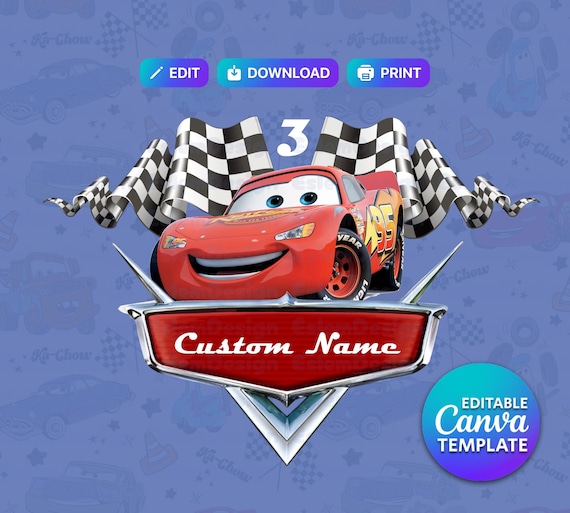 Personalized Cars Custom PNG-SVG Logo, Cars Original Birthday Sublimation, Custom Cars Logo with Name age, Editable Canva Template