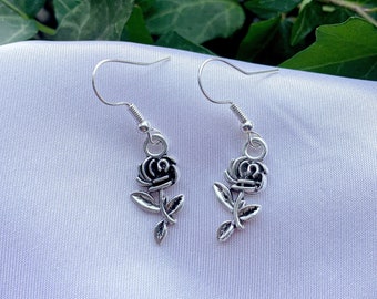 Pendientes de rosas, plata, minimalista, pendientes colgantes colgantes