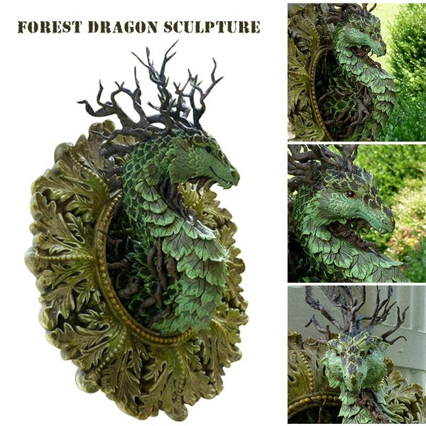 Forest Dragon Wall Art - Small Resin Statue for Garden/Home - Abstract Wall Ornament - 2023 Holiday Decor - Perfect Gift for Family