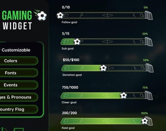 Football Goal Bar Stream Overlay for Twitch | Animated Soccer Donation Goal Widget | StreamElements OBS