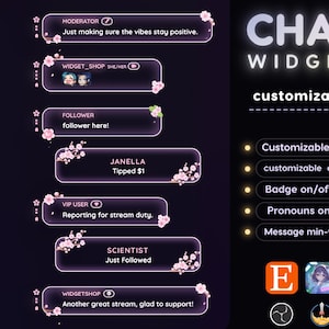 Sakura Glassy Chat Widget | Twitch StreamElements OBS Floral Animated Overlay | VTuber Streamer Gift