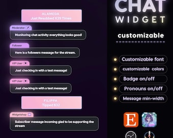 Pastell Glow Twitch Chat Widget | Standard-streaming-overlay (StreamElements) (Digitaler Download)