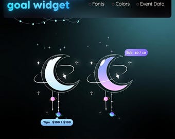 Widget per il raggiungimento degli obiettivi a tema lunare celeste / Tracker animato per lo streaming (Download digitale)
