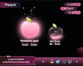 Cute Peach Glass Goal Widget-Cute Minimal Customizable Goal Widget for Twitch TikTok Studio -Streamelements StreamLabs OBS