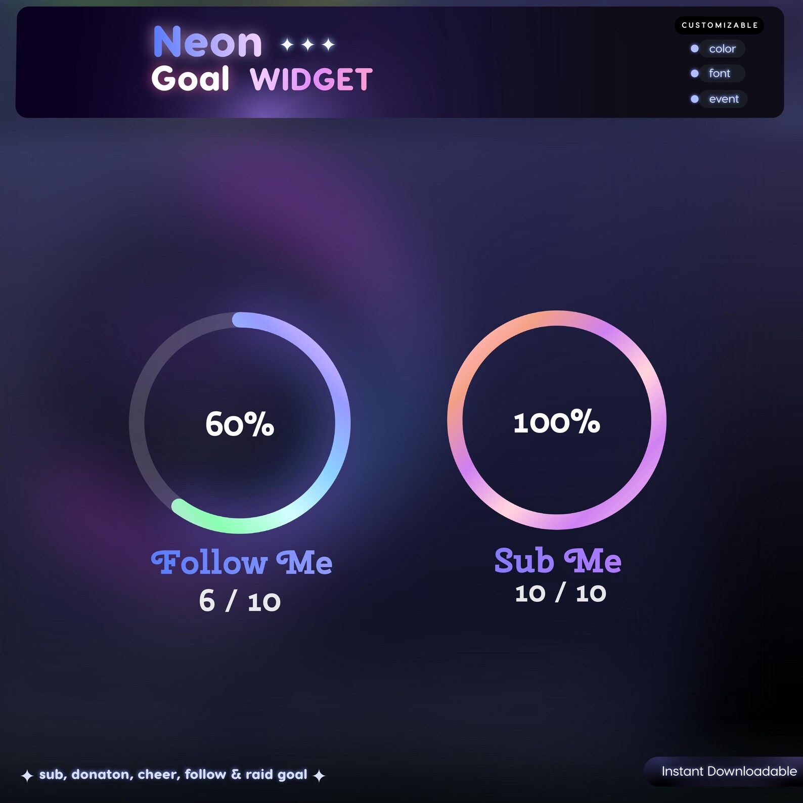 Neon Ring Goal Widget | Twitch RGB Animated Sub Goal OBS Streamelements ...
