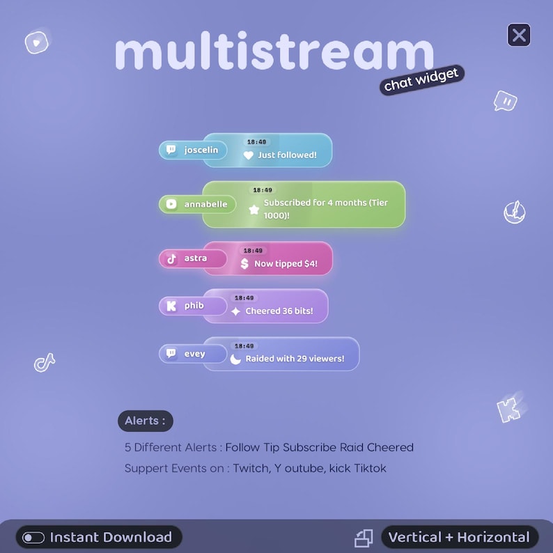 #ChatWidget #MultichatOverlay #MultichatWidget #MultistreamChat #StreamElements #ChatBoxOverlay #TwitchChatOverlay #YouTubeChatWidget #KickChatOverlay #OBSStreamOverlay #PastelOverlay #PeriwinkleOverlay #KawaiiStreamWidget