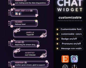 Sakura Twitch Chat Widget - Glassy Stream Overlay mit Blumen und Blütenblättern (Digitaler Download)