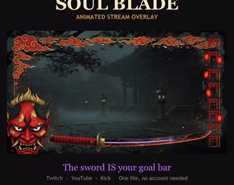 Animated Demon Samurai Stream Overlay | Katana Goal Bar, Chat, Alerts (Digital Download)