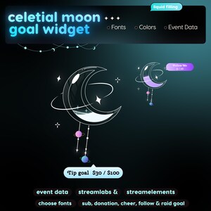 Widget per il raggiungimento degli obiettivi a tema lunare celeste / Tracker animato per lo streaming (Download digitale) immagine 8