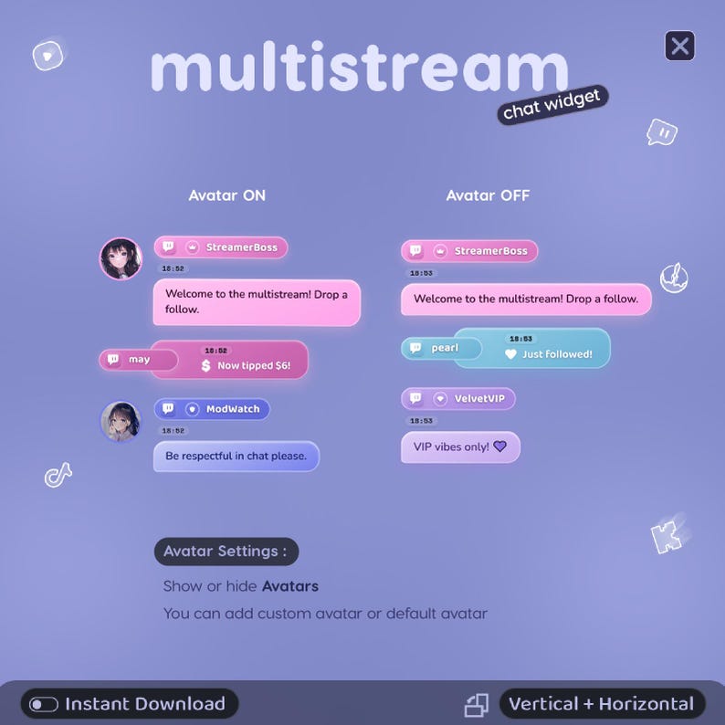 #ChatWidget #MultichatOverlay #MultichatWidget #MultistreamChat #StreamElements #ChatBoxOverlay #TwitchChatOverlay #YouTubeChatWidget #KickChatOverlay #OBSStreamOverlay #PastelOverlay #PeriwinkleOverlay #KawaiiStreamWidget