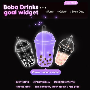 Widget d'objectif de stream Boba Drink | Personnalisable pour Streamlabs et Streamelements (Téléchargement numérique)