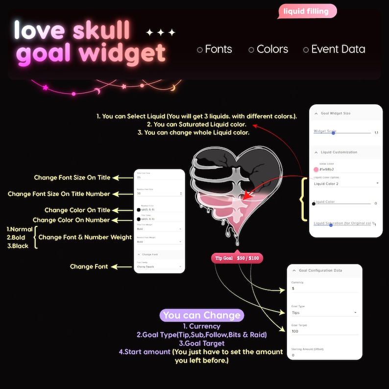 Love Skeleton Goal Widget | Twitch Streamlabs StreamElements Halloween Animated Sub Goal | VTuber Streamer image 3