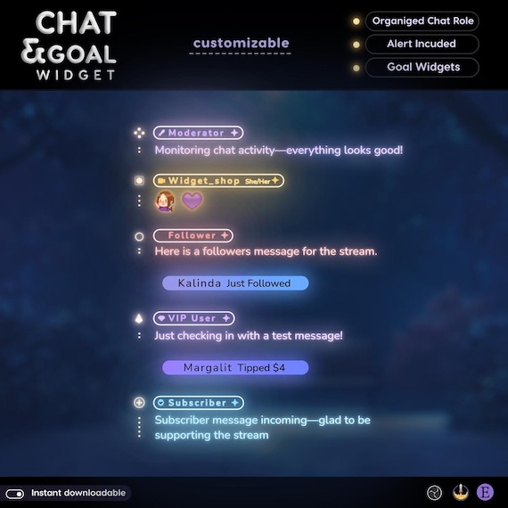 Neon Twitch Chat and Goal Widget - Transparent Glow Theme - Stream Overlay (Digital Download)