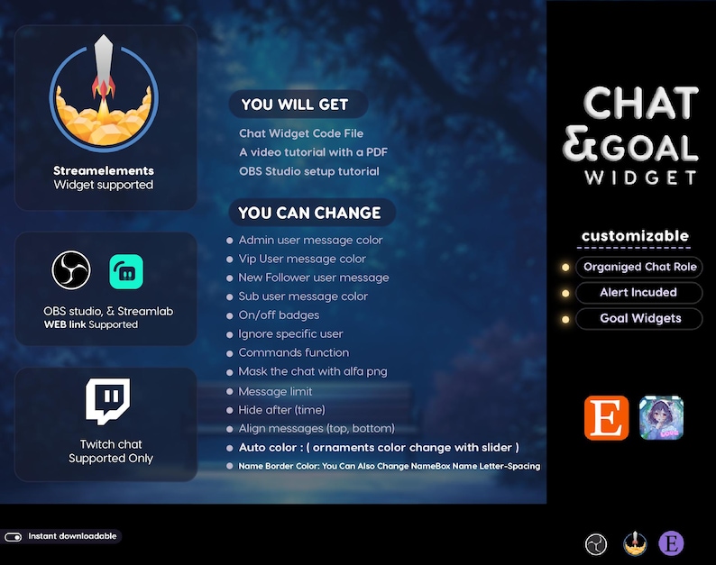 Neon Moon Glow Stream Widgets β Chat and Goal Theme (streamelements) - Etsy