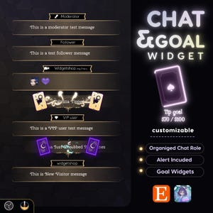 Klassisches Tarot Karten Chat und Ziel Widget • Minimal, Mystisch Elegantes Design • Benachrichtigungen für Twitch Streams (nur StreamElements)