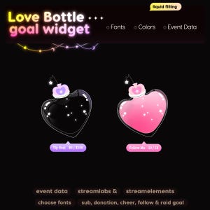 Widget per obiettivi di streaming Twitch "Love Bottle" / Personalizzabile per Streamlabs e Streamelements (Download digitale)