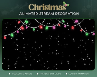Weihnachtslichter Twitch Stream Dekoration mit fallendem Schnee Overlay, gemütliche Vtuber Aktiva