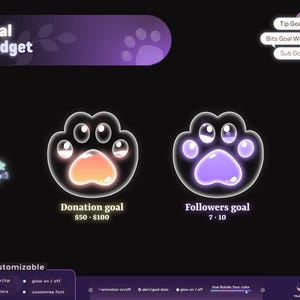 Cute Cat Paw Alert Widget | Liquid Filling Goal Widget is fully customisable for Twitch Streamlabs, TikTok Studio, and Streamelements