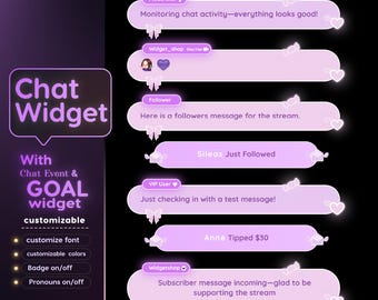 Kawaii Schleife Twitch Chat Widget - Pastell Love Stream Overlay - StreamElements (Digitaler Download)