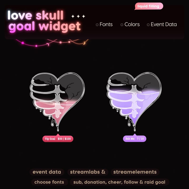 Love Skeleton Goal Widget | Twitch Streamlabs StreamElements Halloween Animated Sub Goal | VTuber Streamer image 9