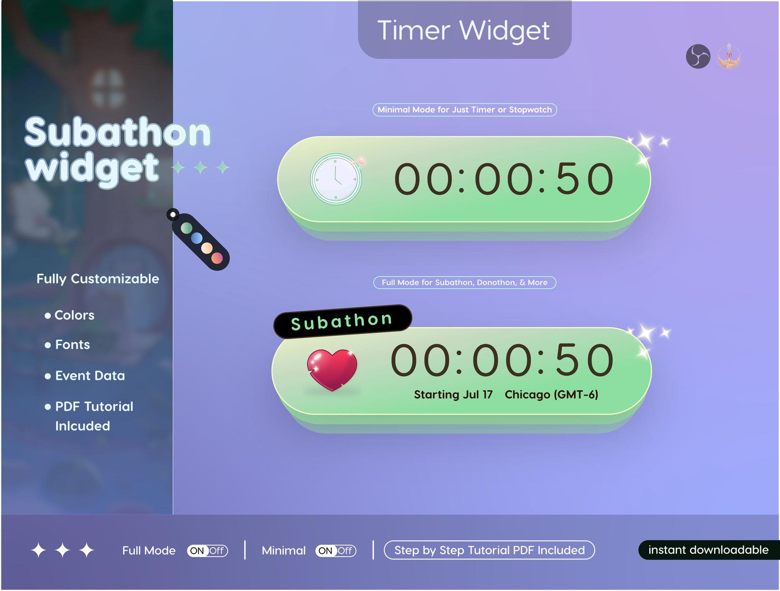 Subathon Countdown Timer Subathon Timer Widget | Twitch Streamelements Animated Donathon ...