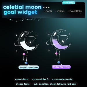 Widget per il raggiungimento degli obiettivi a tema lunare celeste / Tracker animato per lo streaming (Download digitale) immagine 11
