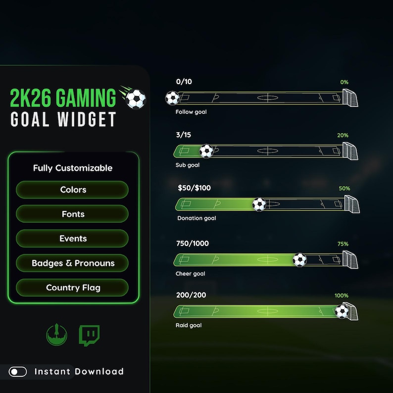 #TwitchOverlay #StreamOverlay #StreamElements #OBS #GoalBar
#DonationGoal #SubGoal #Subathon #FootballStream #SoccerStream
#WorldCup #StreamSetup #StreamerSetup #TwitchStreamer #StreamDesign
#ContentCreator #FIFA #SportsStream #ProgressBar #OverlayDesign