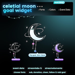 Widget per il raggiungimento degli obiettivi a tema lunare celeste / Tracker animato per lo streaming (Download digitale) immagine 7